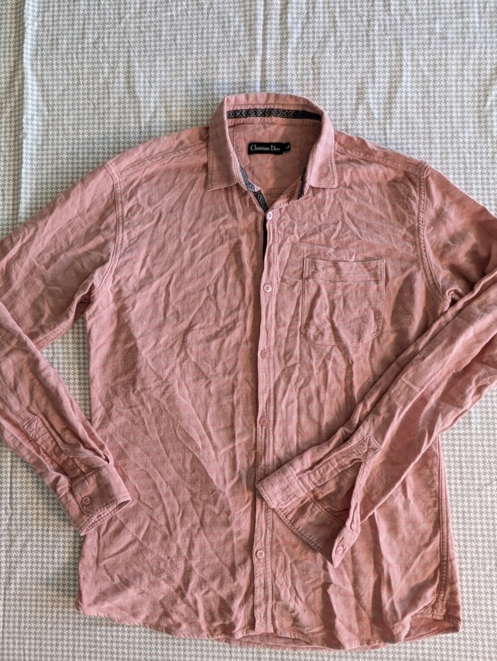 Vintage Dior Men’s Pink Gingham Linen Blend Lightweight Shirt Men's L